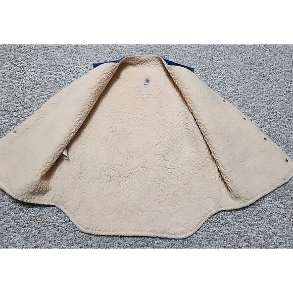 Vintage 80s Carhartt Denim Vest Men's  Large Tall Sherpa Lined Workwear Snap USA - Picture 8 of 16